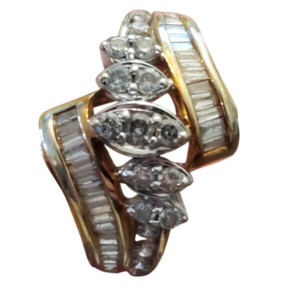 Gold Bypass Ring with Channel-Set Diamonds - Picture 2 of 5